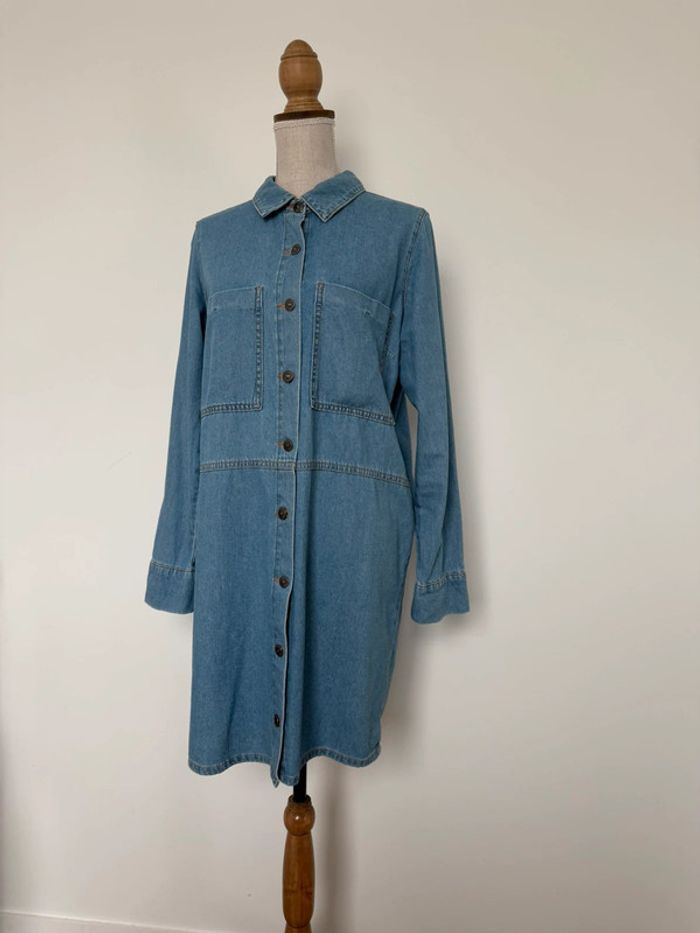Robe jean manches fluide léger tunique bleu poches Kleid dress Vestido Vestito jurk jumpsuit femme