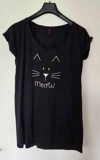 Chemise de nuit noir "Meow" chat – 100% Coton – Taille 42/44