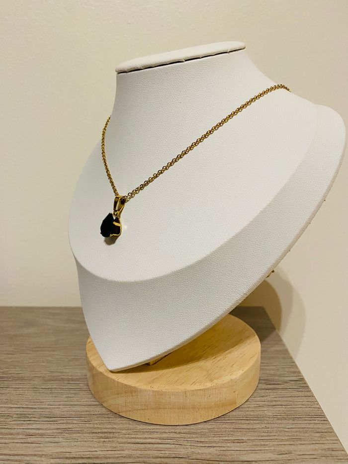 Collier fin doré 44.5cm avec pendentif zirconium noir acier inoxydable - photo numéro 4