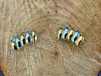 Paire de boucles d’oreilles lobe  larges  acier inoxydable 2 or jaune et argent avec accroche