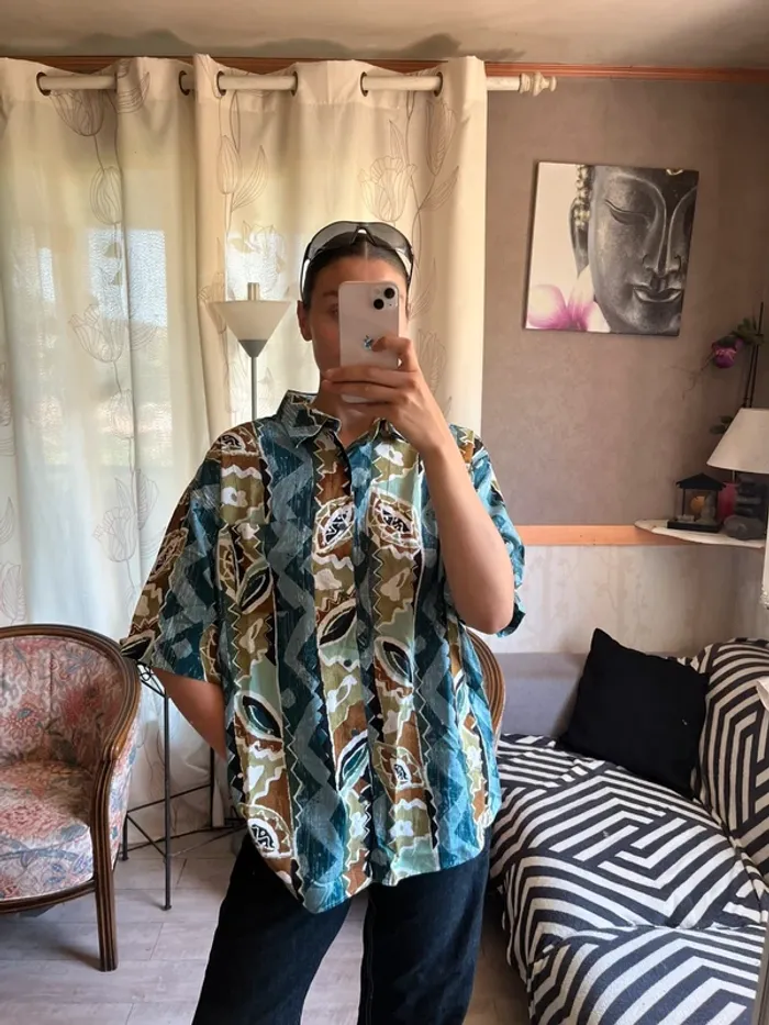 Chemise hippie fluide île exotique vintage bohème champêtre y2k - photo numéro 2