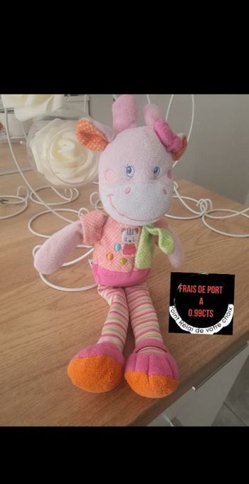 Peluche doudou  vache rose