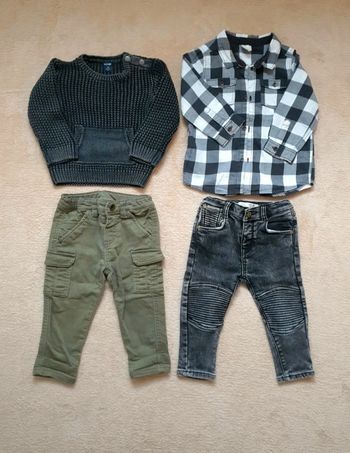 9/12 mois lot mi saison garçon jean slim motard et cargo slim pull maille et chemise carreaux