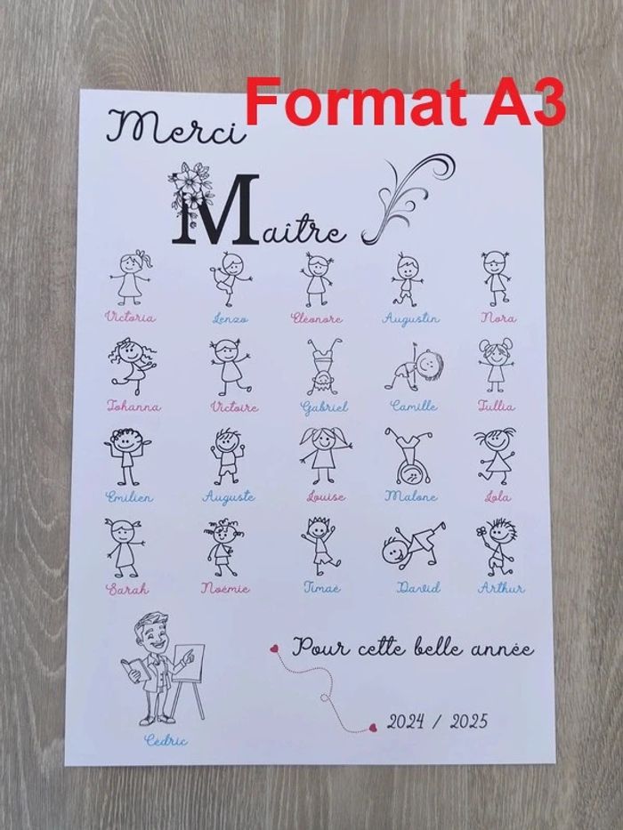 Magnifique Affiche format A3 cadeau Maître fin d'année