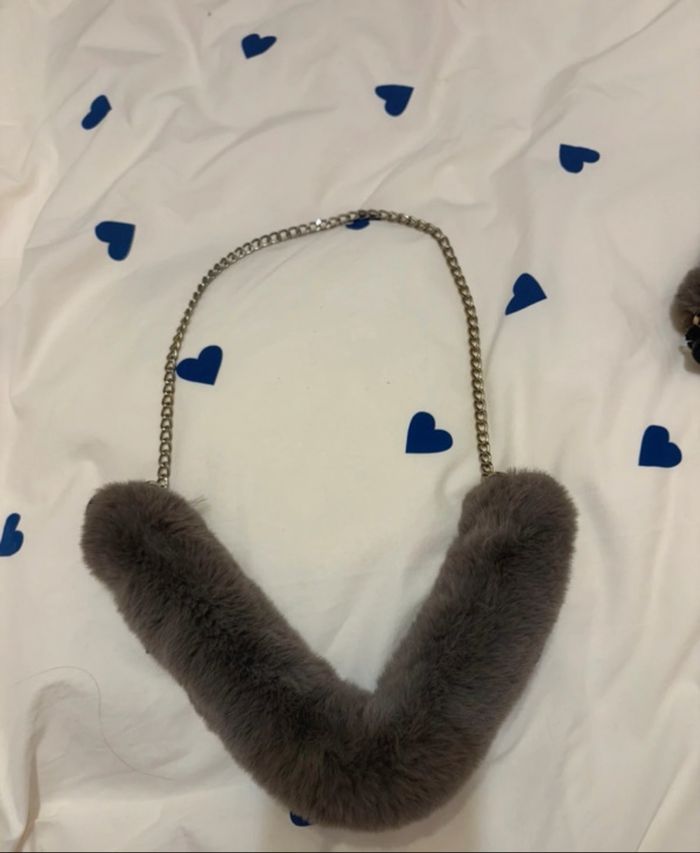 Poignée sac obag grises fausses fourrure - photo numéro 3