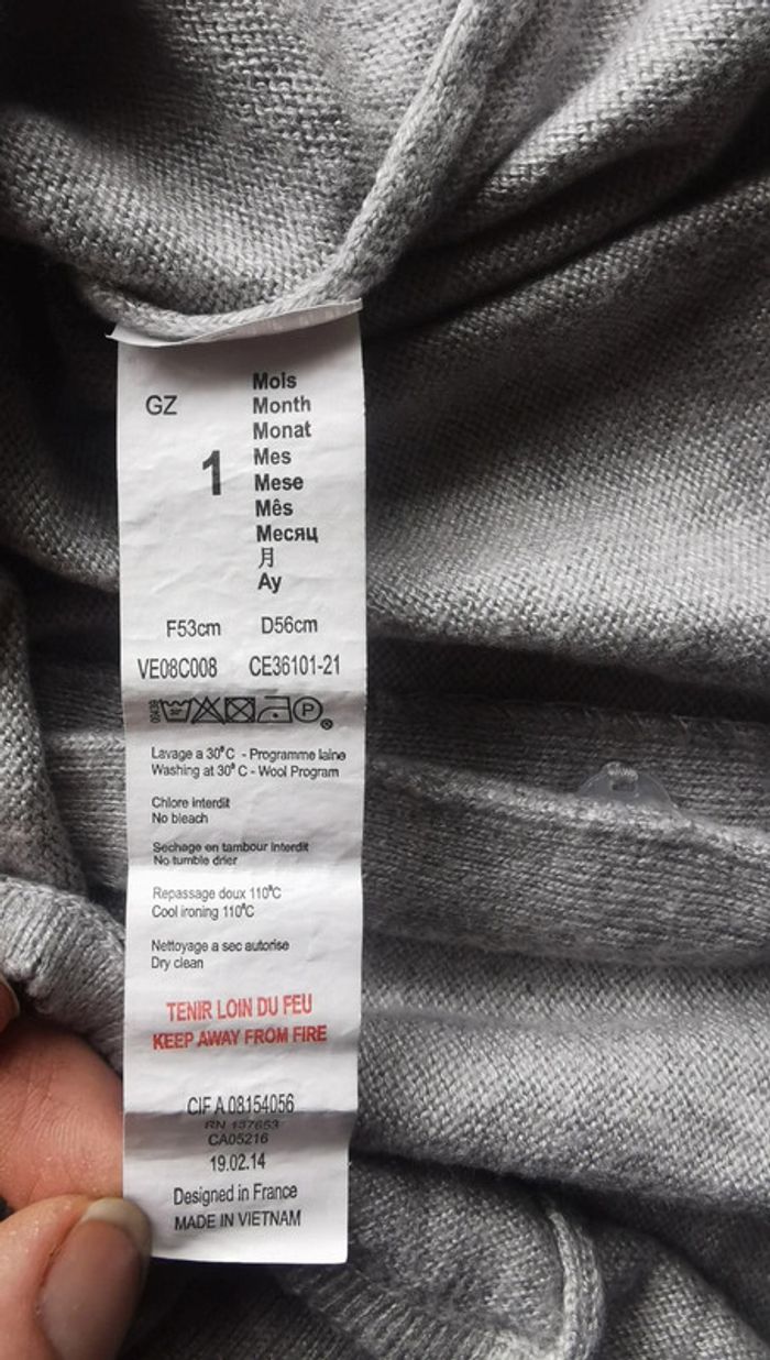 🌼 Catimini pull tout doux 🇨🇵 crée en France brodé fleurs souris gris rose 1 mois 53cm - photo numéro 6