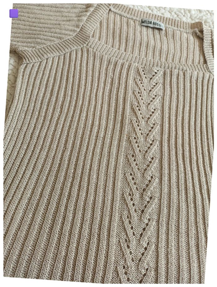 Haut Melda Rossi beige côtelé à manches courtes – style chic maille trame - photo numéro 2