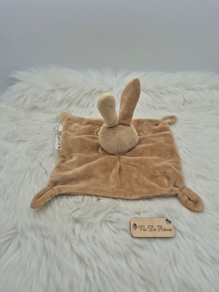 Doudou plat lapin Grain de blé marron beige carré - photo numéro 2
