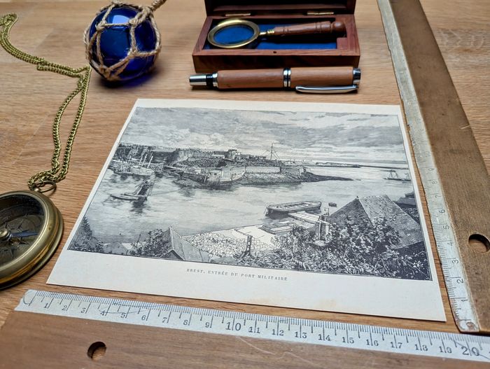 Imprimée en 1890, Brest, port militaire, Finistère. Original Vintage Authentique. - photo numéro 3