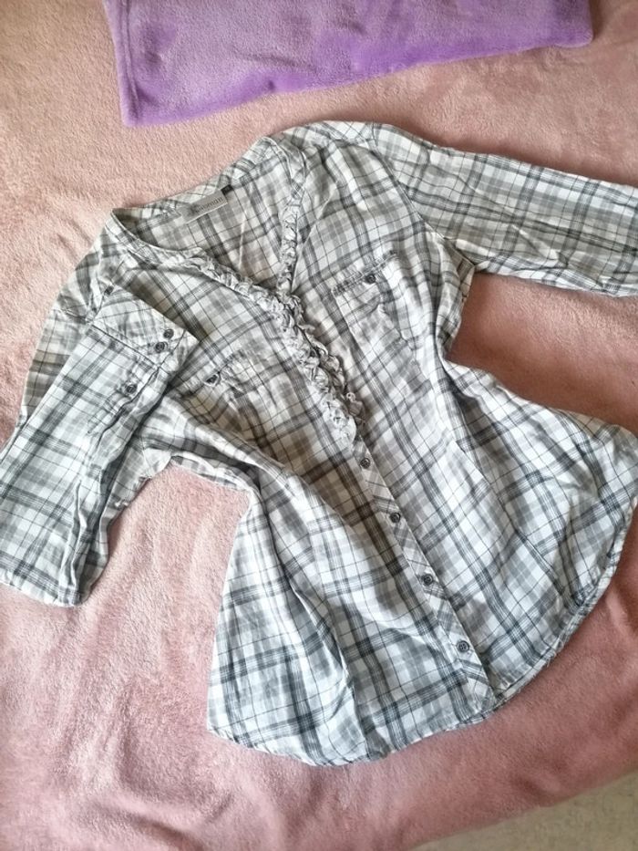 Chemise vintage grise et blanche à rayures