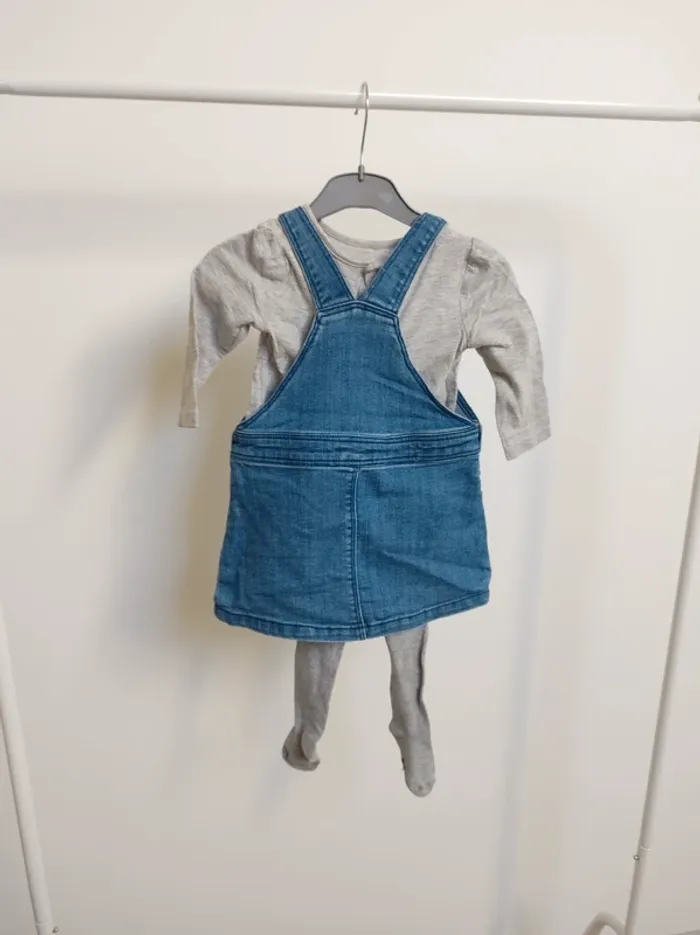Ensemble Robe en jean t-shirt et collant 9 mois 71 cm - photo numéro 3