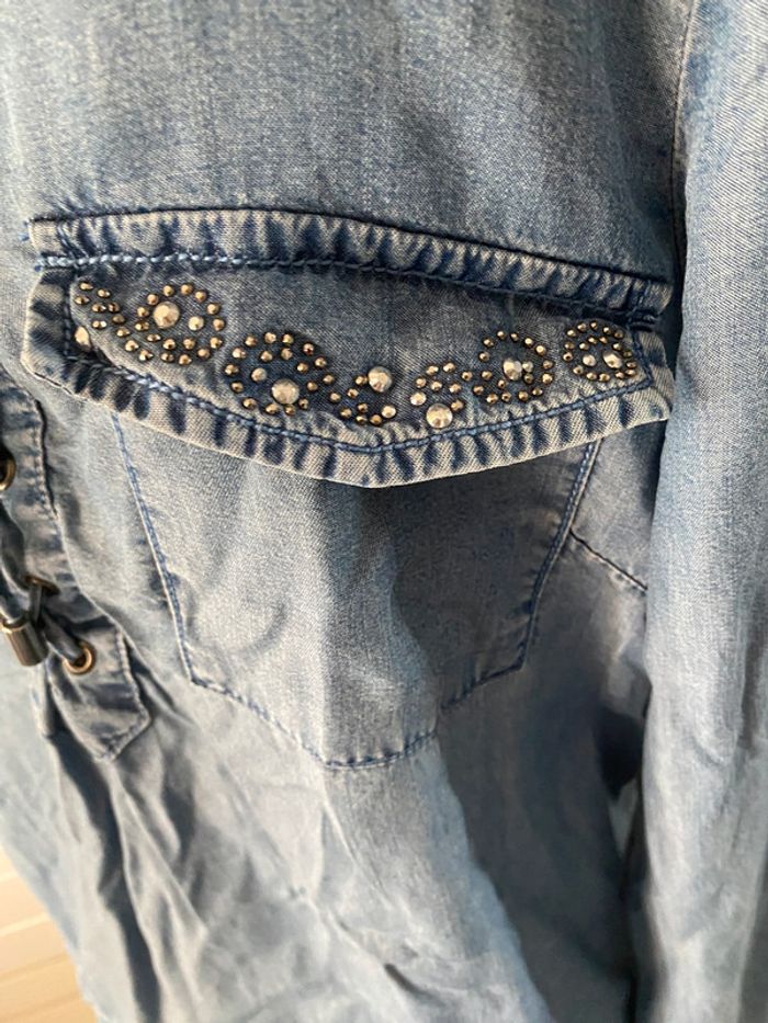 Blouse chemise jeans Bréal taille M manches longues avec strass - photo numéro 5