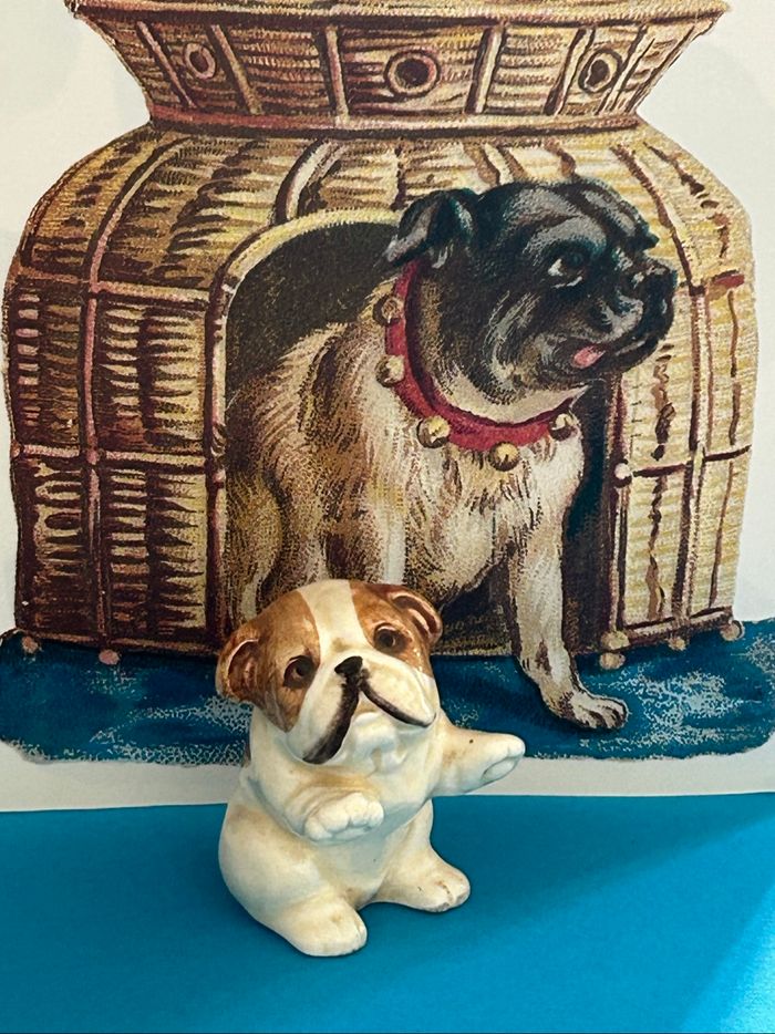 Miniature, figurine, Bulldog  anglais, vintage, céramique ancienne