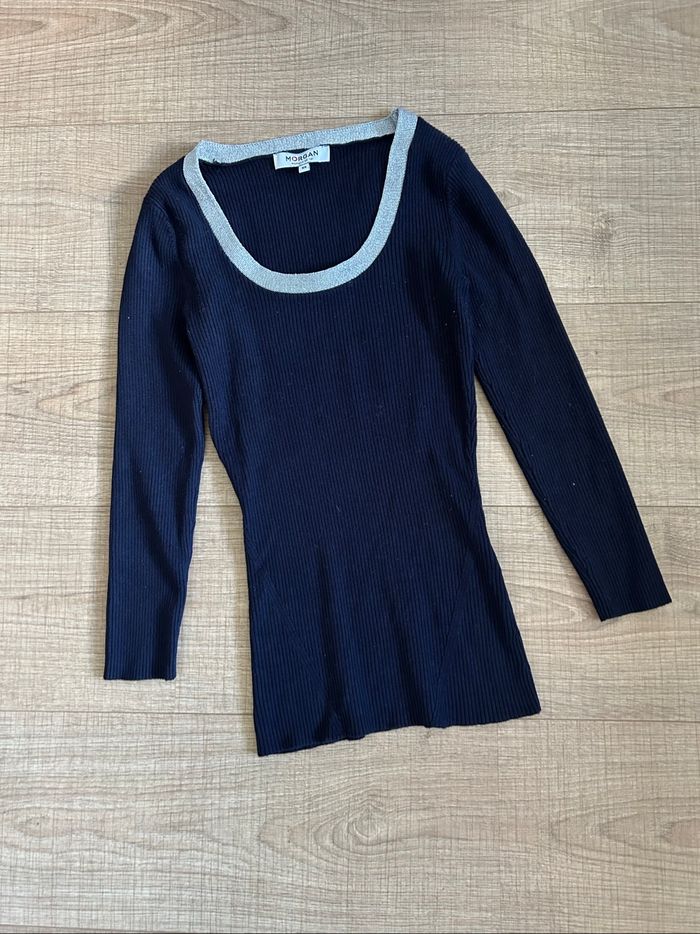 Pull bleu marine et argenté Morgan taille XS TBE - photo numéro 7