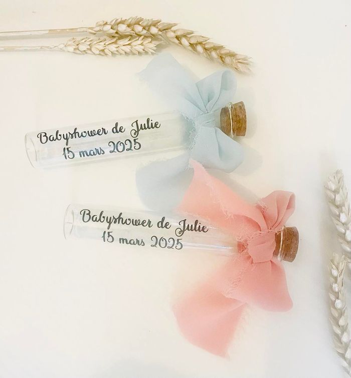 Tube à dragées babyshower en verre | cadeau personnalisé pour vos invités