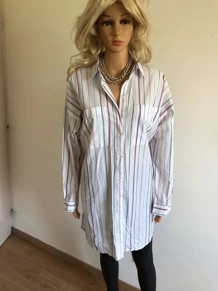 Chemise oversize blanche à rayures Esprit taille M TBE - photo numéro 3