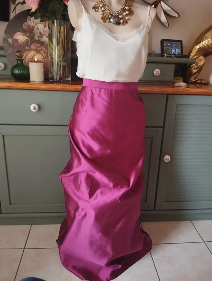 🌹 Ensemble Veste & Jupe Magenta Pure Soie Sintesis T50/52🌹 - photo numéro 7