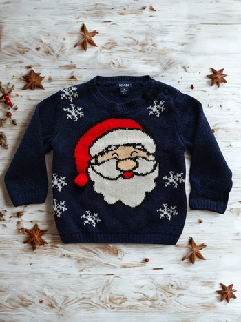 Pull de Noël Bleu foncé Père Noël Kiabi 6 mois