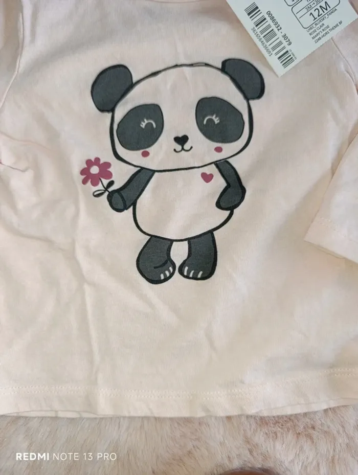 T shirt la halle panda rose pâle - photo numéro 3