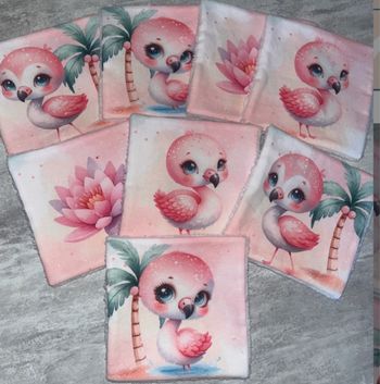 8 lingettes lavables flamant rose