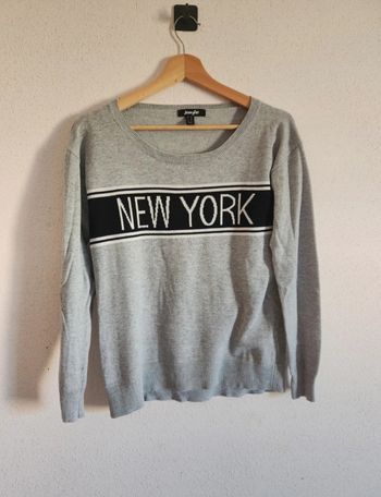 Pull fin gris Jennyfer – Taille XS, inscription New York