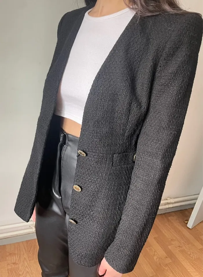 Zara veste blazer tailleur tweed noir avec boutons dorés taille XS - photo numéro 8