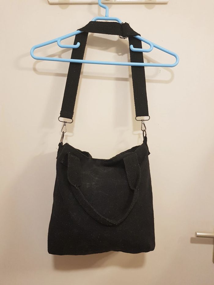 sac besace / à main / à bandoulière / fourre-tout, grande capacité, en tissus / toile, noir - photo numéro 6