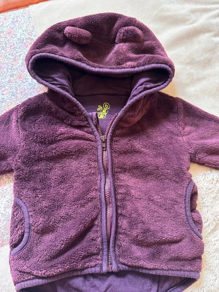 Gilet à capuche avec oreilles violet 6 mois - photo numéro 2