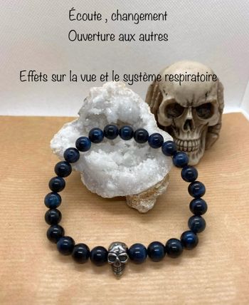 Bracelet œil de faucon et tête de mort 22 cm , lithothérapie