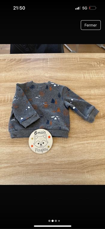 Pull chaud gris motifs animaux de la forêt 6 mois Très bon état In Extenso