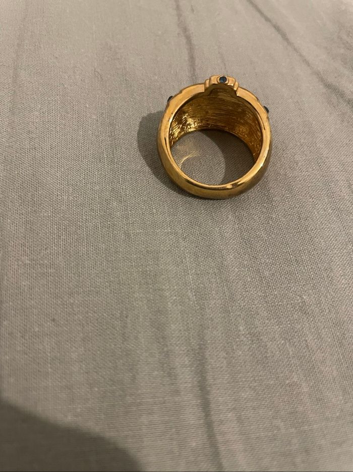 Bague fantaisie dorée – strass & pierre bleue - photo numéro 4
