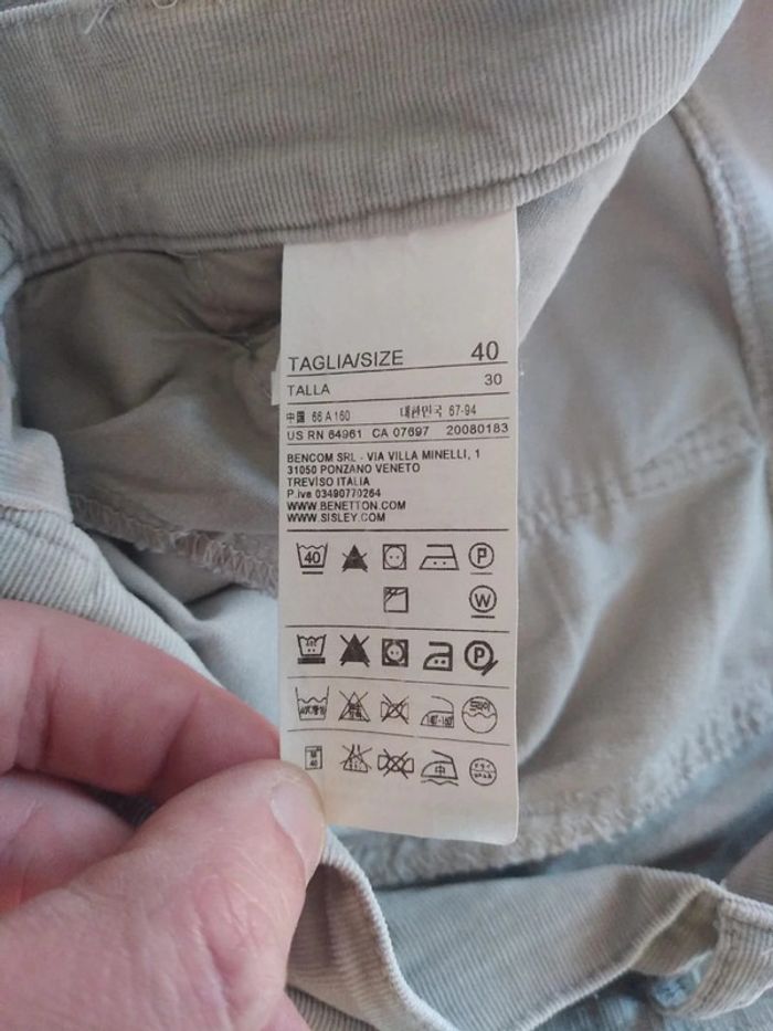Pantalon velours côtelé Benetton crème taille 40 - photo numéro 4