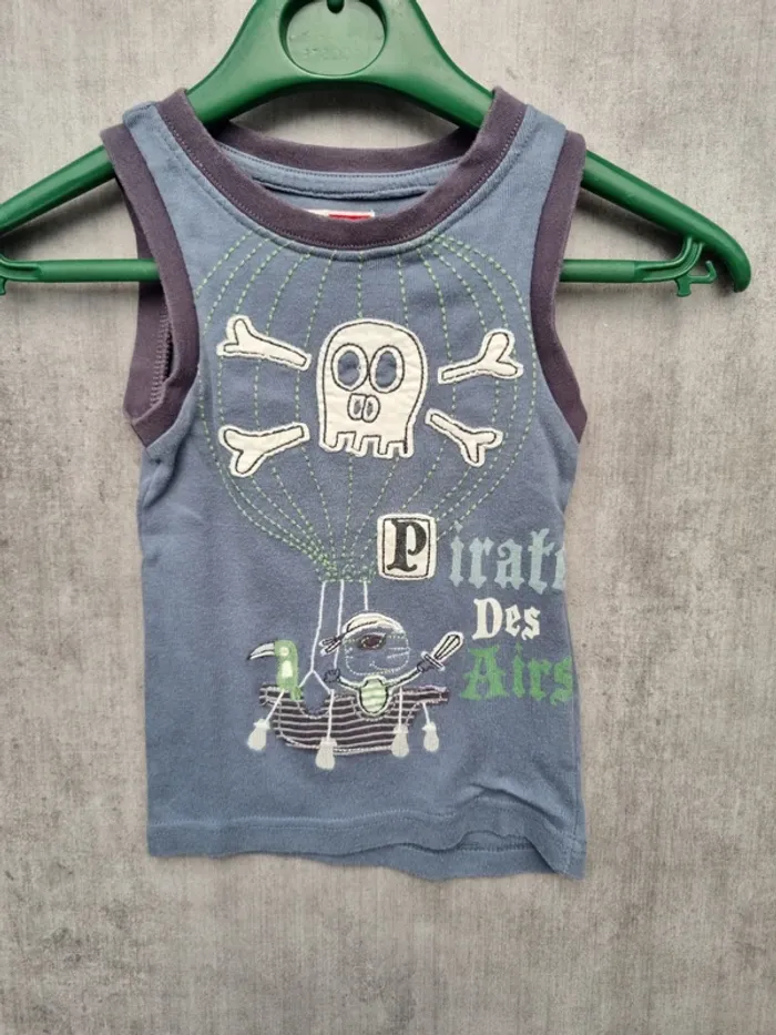 Débardeur pyjama garçon - Taille 3 ans (94cm) - DPAM - Bleu brodage pirates - photo numéro 2