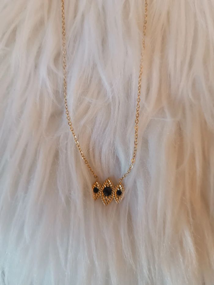 Collier doré en acier inoxydable pierres noires Bohm Neuf