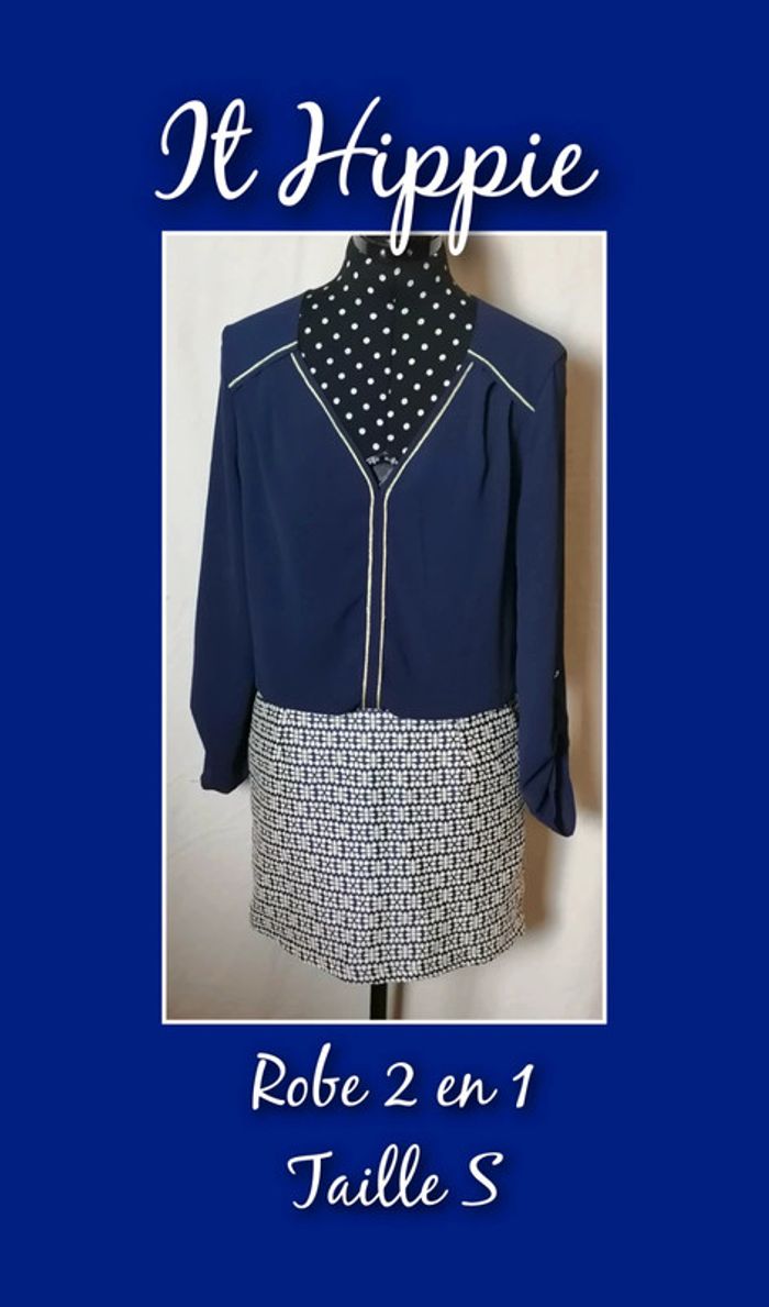 Robe 2 en 1 bleu marine blanc fluide taille S It Hippie