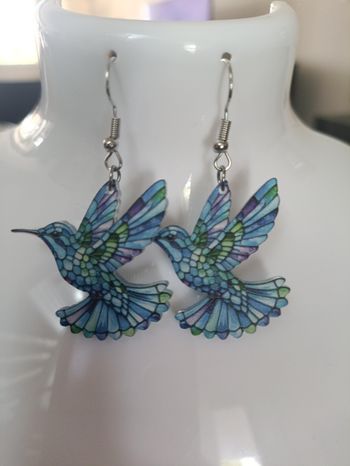 boucles d'oreilles oiseaux bleu acrylique colibri