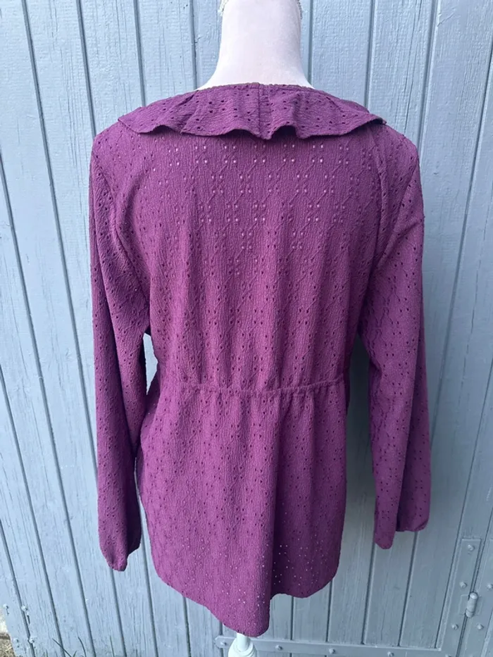 Blouse manches longues violette à volants décolleté 42/XL - photo numéro 4