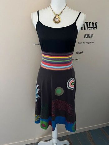 Jupe mi longue taille haute élastique coton multicolore Desigual
