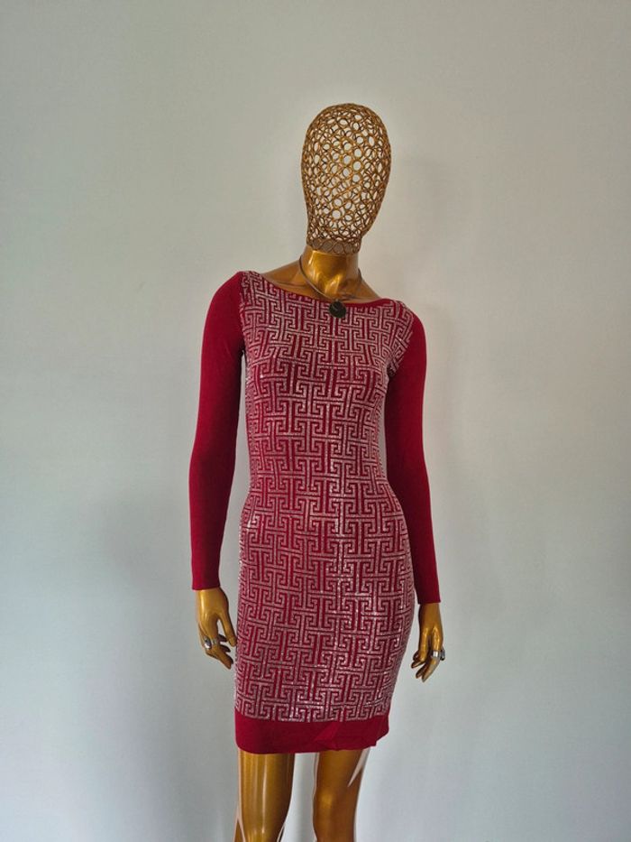 Robe Manches Longues Femme Rouge avec Strass Taille Unique