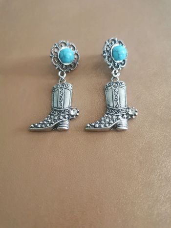 Boucles d'oreilles style cowboy country turquoise bottes