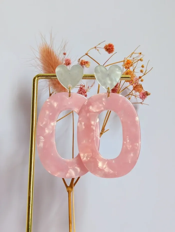 Boucles d'oreilles pendantes ovales coeur bicolores
