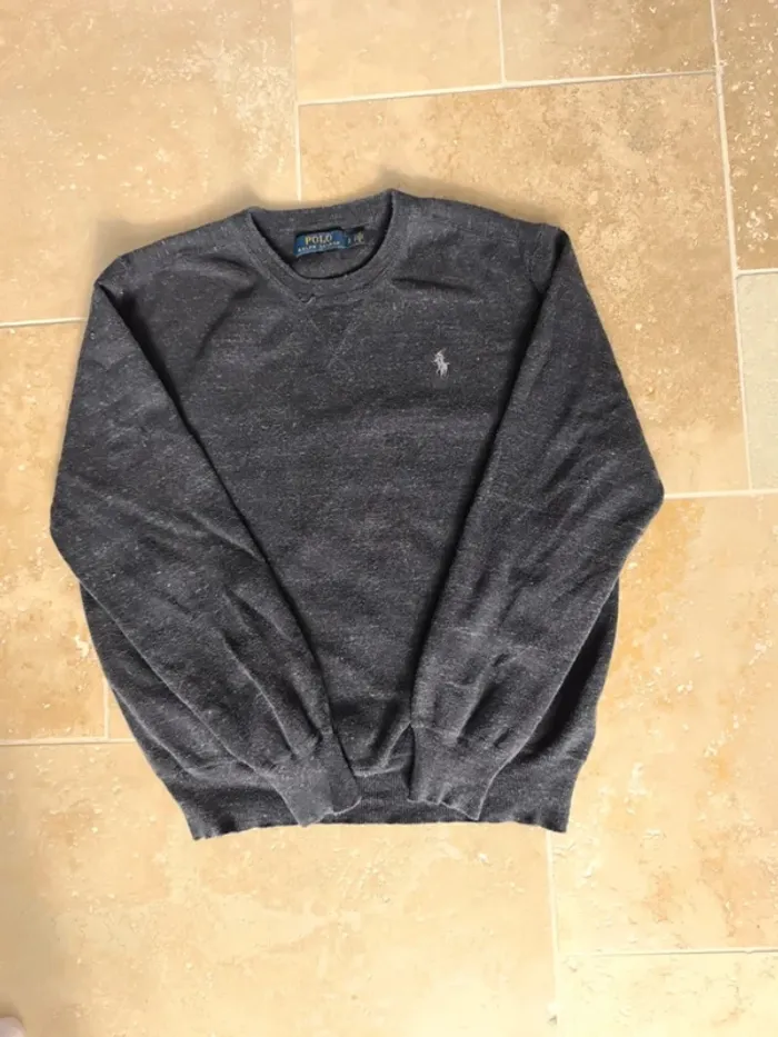 Pull col rond gris foncé chiné logo blanc Polo Ralph Lauren S - photo numéro 10