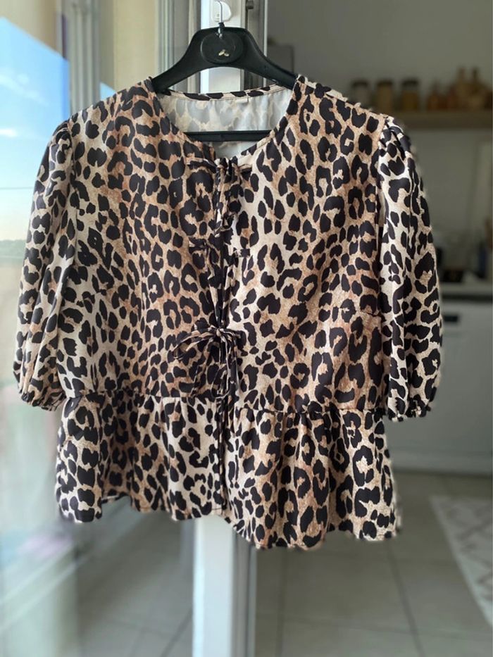 Blouse péplum noeud léopard L - photo numéro 2
