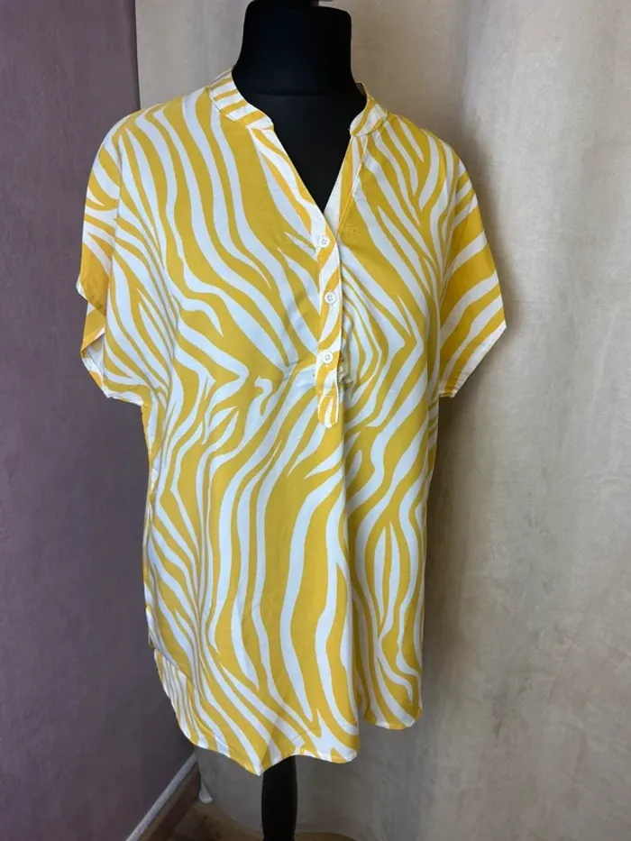 top femme chemise femme blouse femme neuf jaune et blanc taille 42 taille 44 - photo numéro 3