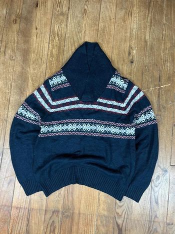 Pull maille vintage laine motifs rayures marine S