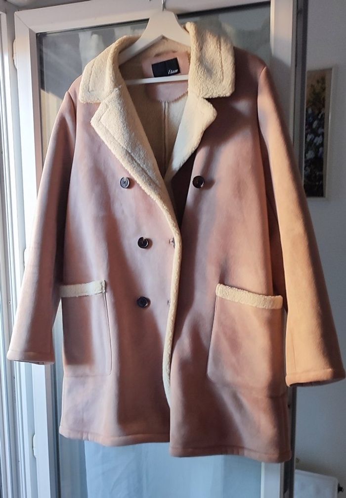 Manteau femme vieux rose doublé laine mouton