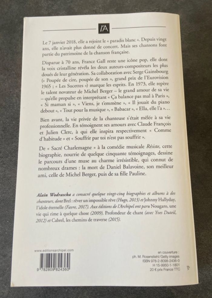 Livre France Gall Des amours, des chansons et des larmes