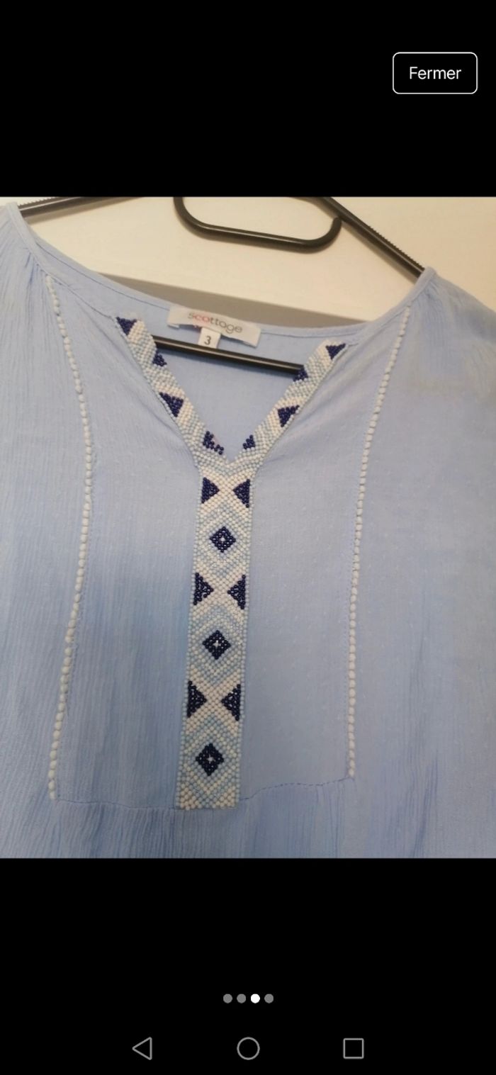 Blouse bleu ciel avec des petites perles - photo numéro 3