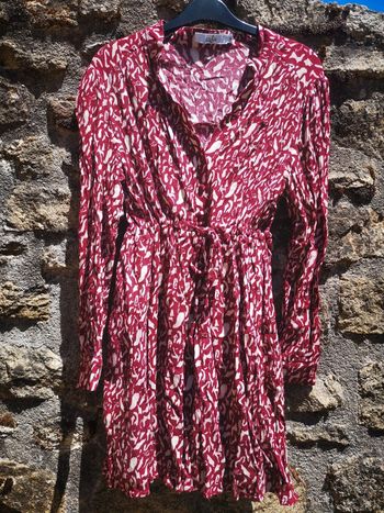 Robe courte manches longues Calie bordeaux et crème