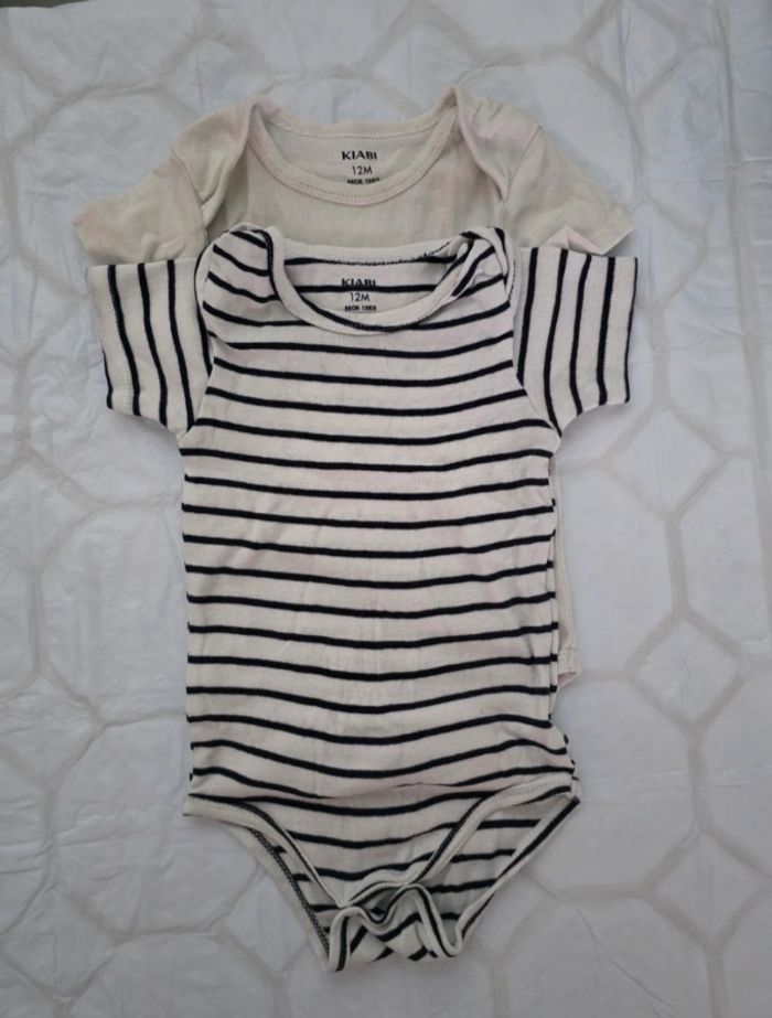 Lot 3 Bodys Bébé KIABI Manches Courtes - 12 Mois (80 cm) - Marinière & Messages - photo numéro 3